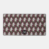 Skulls Rozen Burgundy Black Monogrammed Pattern Bureaumat (Voorkant)