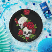 Skulls Rozen Día de Muertos Papieren Bordje (Feest)