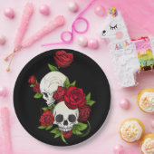 Skulls Rozen Día de Muertos Papieren Bordje (Feest)
