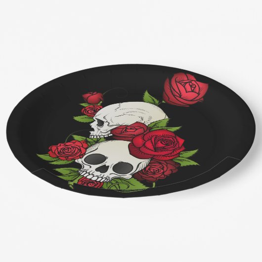 Skulls Rozen Día de Muertos Papieren Bordje (Gekanteld)