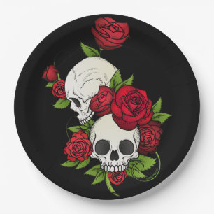 Skulls Rozen Día de Muertos Papieren Bordje