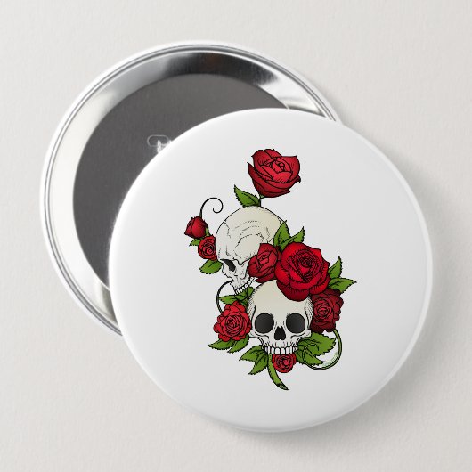Skulls Rozen Día de Muertos Ronde Button 4,0 Cm (Voorkant /achterkant)