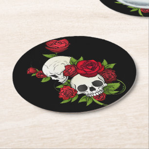 Skulls Rozen Día de Muertos Ronde Kartonnen Onderzetter