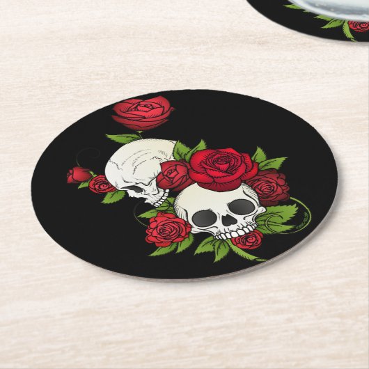 Skulls Rozen Día de Muertos Ronde Kartonnen Onderzetter (Gebogen)