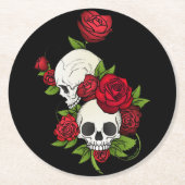 Skulls Rozen Día de Muertos Ronde Kartonnen Onderzetter (Voorkant)