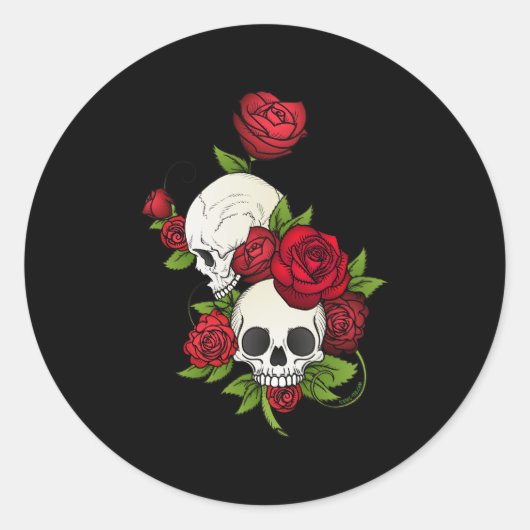 Skulls Rozen Día de Muertos Ronde Sticker (Voorkant)