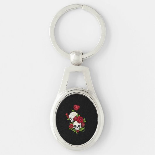 Skulls Rozen Día de Muertos Sleutelhanger (Voorkant)