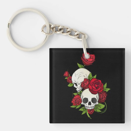 Skulls Rozen Día de Muertos Sleutelhanger (Voorkant)