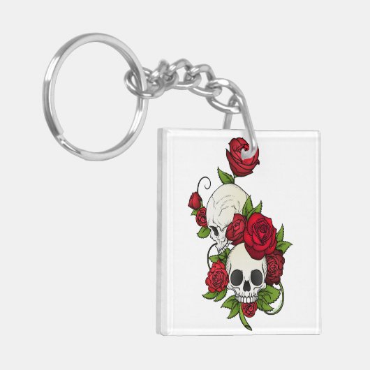 Skulls Rozen Día de Muertos Sleutelhanger (Voorkant Links)