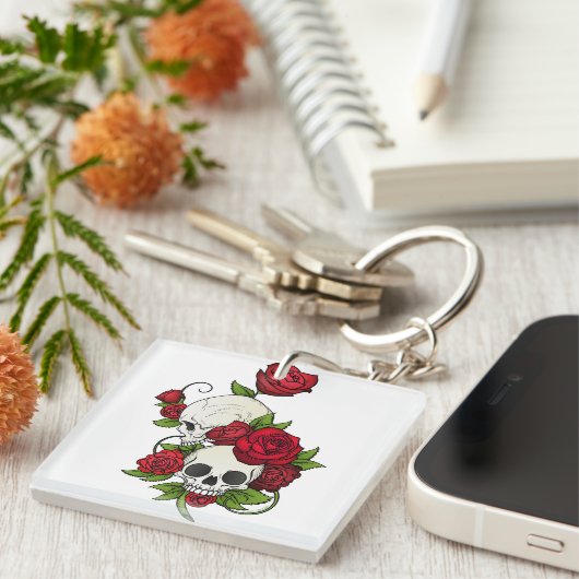 Skulls Rozen Día de Muertos Sleutelhanger (Voorkant Rechts)