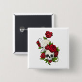 Skulls Rozen Día de Muertos Vierkante Button 5,1 Cm (Voorkant /achterkant)