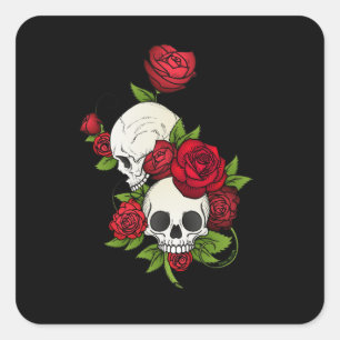 Skulls Rozen Día de Muertos Vierkante Sticker