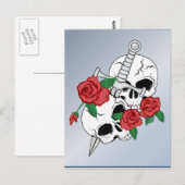 Skulls, Rozen en Dagger Briefkaart (Voorkant / Achterkant)