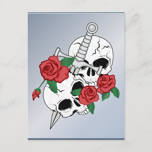 Skulls, Rozen en Dagger Briefkaart (Voorkant)