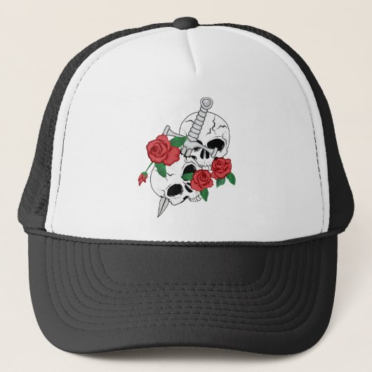 Skulls, Rozen en Dagger Trucker Pet (Voorkant)