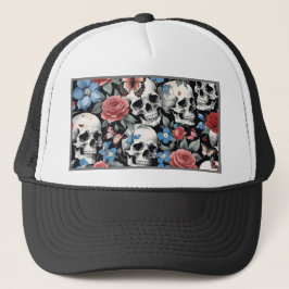 Skulls Rozen en Forget-me-nots Zwart Trucker Pet