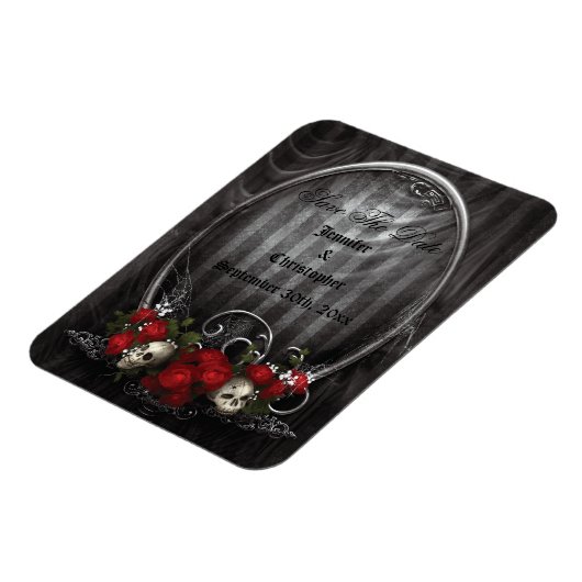 Skulls & Rozen Gothic Save The Date Trouwmagneet Magneet (Linkerzijde)