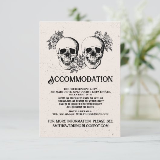 Skulls Rozen Mr & Mrs Accommodatie Trouwkaarten Informatiekaartje (Staand voorkant)