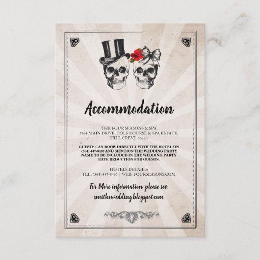 Skulls Rozen Mr & Mrs Accommodation Wedding Cards Informatiekaartje (Voorkant)