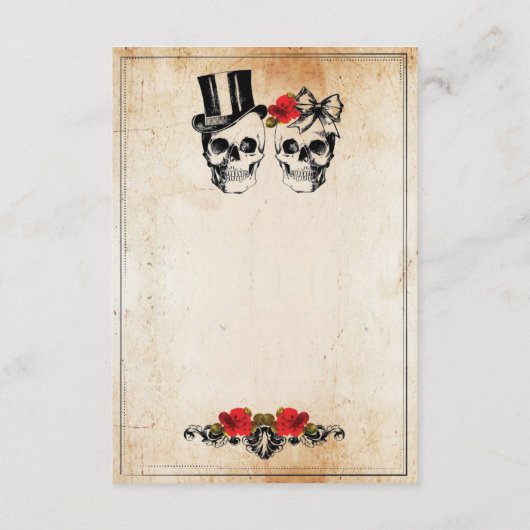 Skulls Rozen Rustic Accommodding Wedding Cards Informatiekaartje (Achterkant)