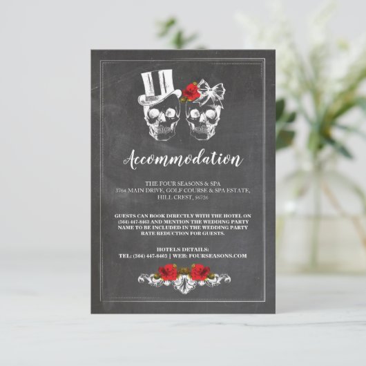 Skulls Rozen Rustieke accommodatie Trouwkaarten Informatiekaartje (Staand voorkant)
