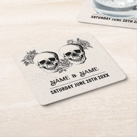 Skulls Rustic Rozen Onderzetters Wedding Skull Par (Schuin)