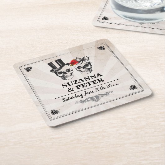 Skulls Rustic Rozen Onderzetters Wedding Skull Par (Schuin)