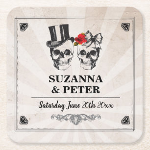 Skulls Rustic Rozen Onderzetters Wedding Skull Par