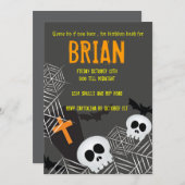 Skulls spinwebben en rip hallowen verjaardagsfeest kaart (Voorkant / Achterkant)