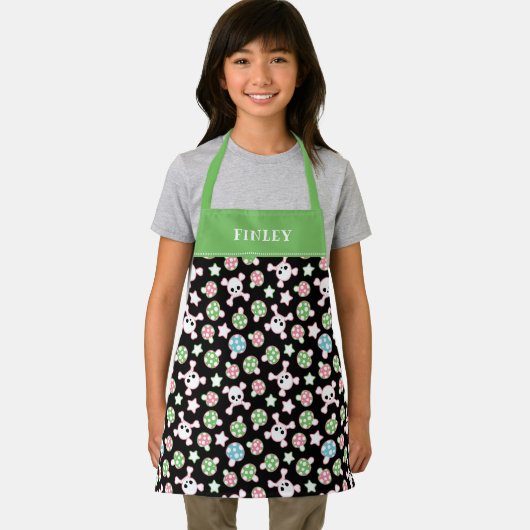 Skulls & Toadstools Cute Gothic Pattern Add Name Schort (Insitu)
