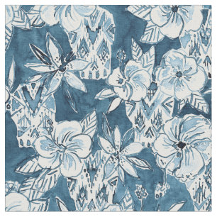 SKULLS VAN DE PARADISE-marine Tropisch Hibiscus Pa Stof