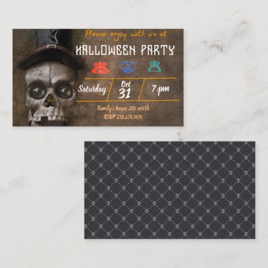 Skulls van het Halloween-feest van de behuizing  Informatiekaartje (Voorkant / Achterkant)