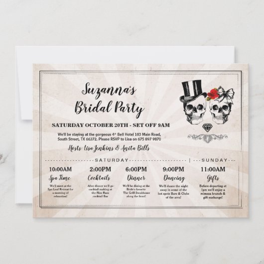 Skulls Vrijgezellenfeest Reisschema Bachelorette R Kaart (Voorkant)
