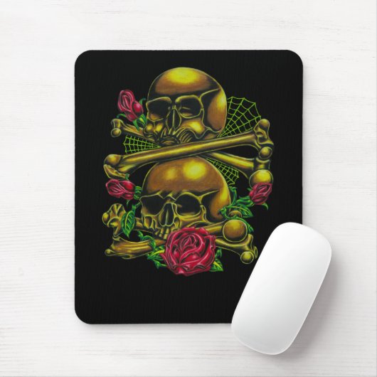 Skulls, Webs en Rozen Mousepad Muismat (Met muis)