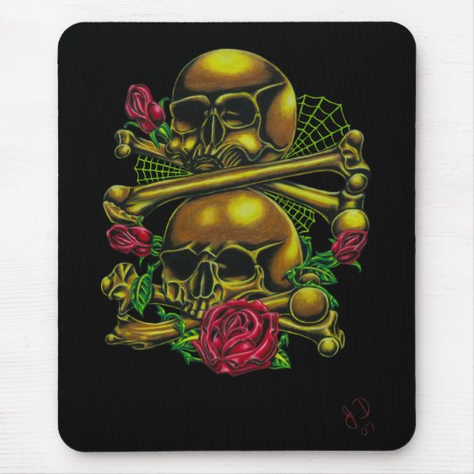 Skulls, Webs en Rozen Mousepad Muismat (Voorkant)