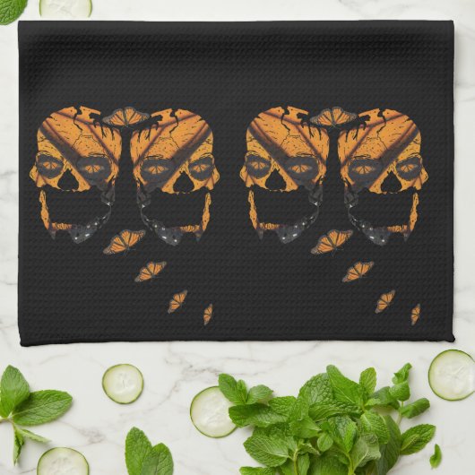 Skulls Wings of Butterflys Theedoek (Gevouwen)
