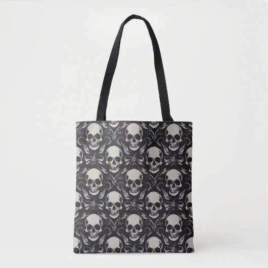 Skulls Zwart en Grijs Canvas tas (Voorkant)