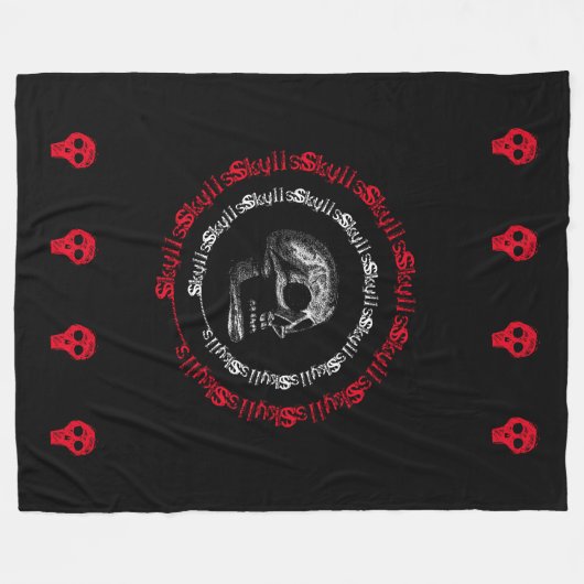 Skulls zwart/wit/grijs/rood fleece deken (Voorkant (Horizontaal))