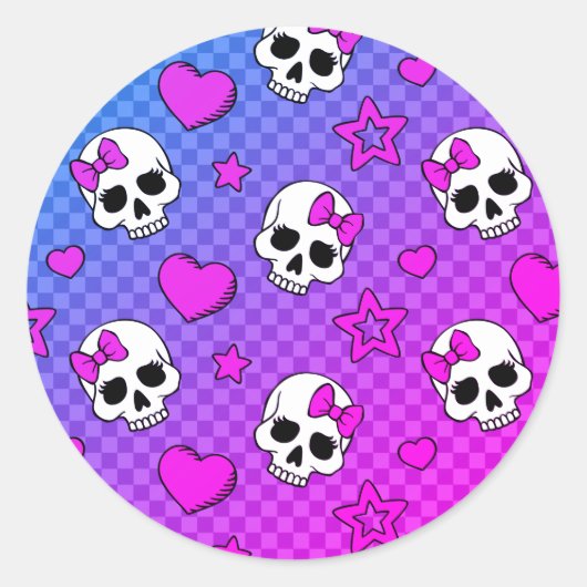 Skully Pop Kawaii Ronde Sticker (Voorkant)