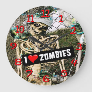 Skully skelet houdt van zombies wall klok. grote klok