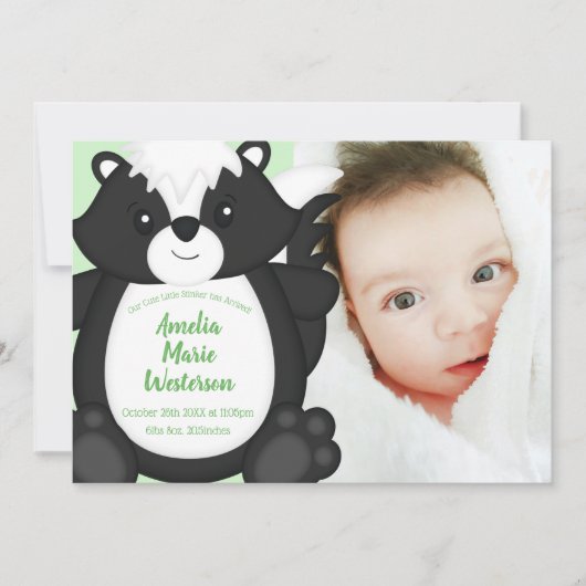 Skunk Baby shower Green Kaart (Voorkant)