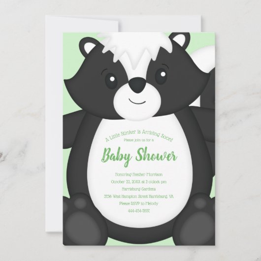 Skunk Baby shower Green Kaart (Voorkant)