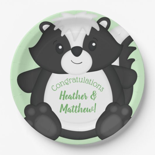 Skunk Baby shower Green Papieren Bordje (Voorkant)