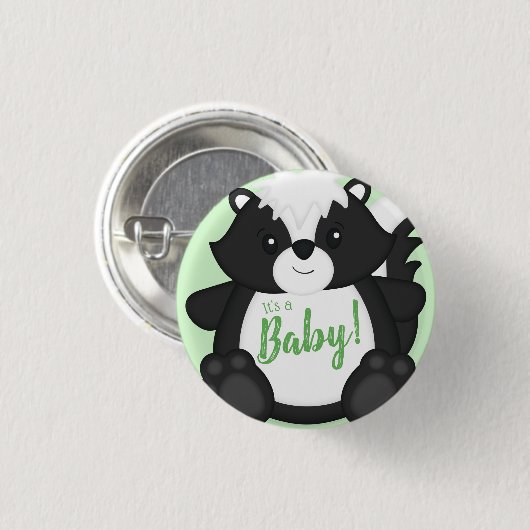 Skunk Baby shower Green Ronde Button 3,2 Cm (Voorkant /achterkant)