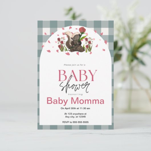 Skunk Baby shower Invitation Kaart (Staand voorkant)