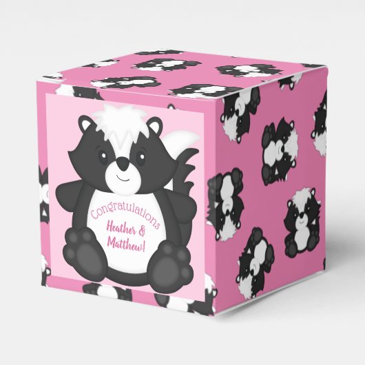 Skunk Baby shower Roze Bedankdoosjes (Voorkant Zijde)
