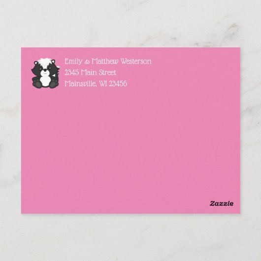 Skunk Baby shower Roze Briefkaart (Achterkant)