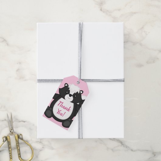 Skunk Baby shower Roze Cadeaulabel (Met Touw)
