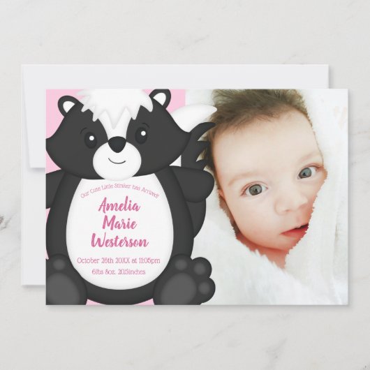Skunk Baby shower Roze Kaart (Voorkant)