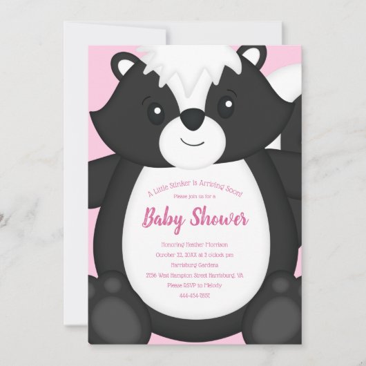 Skunk Baby shower Roze Kaart (Voorkant)